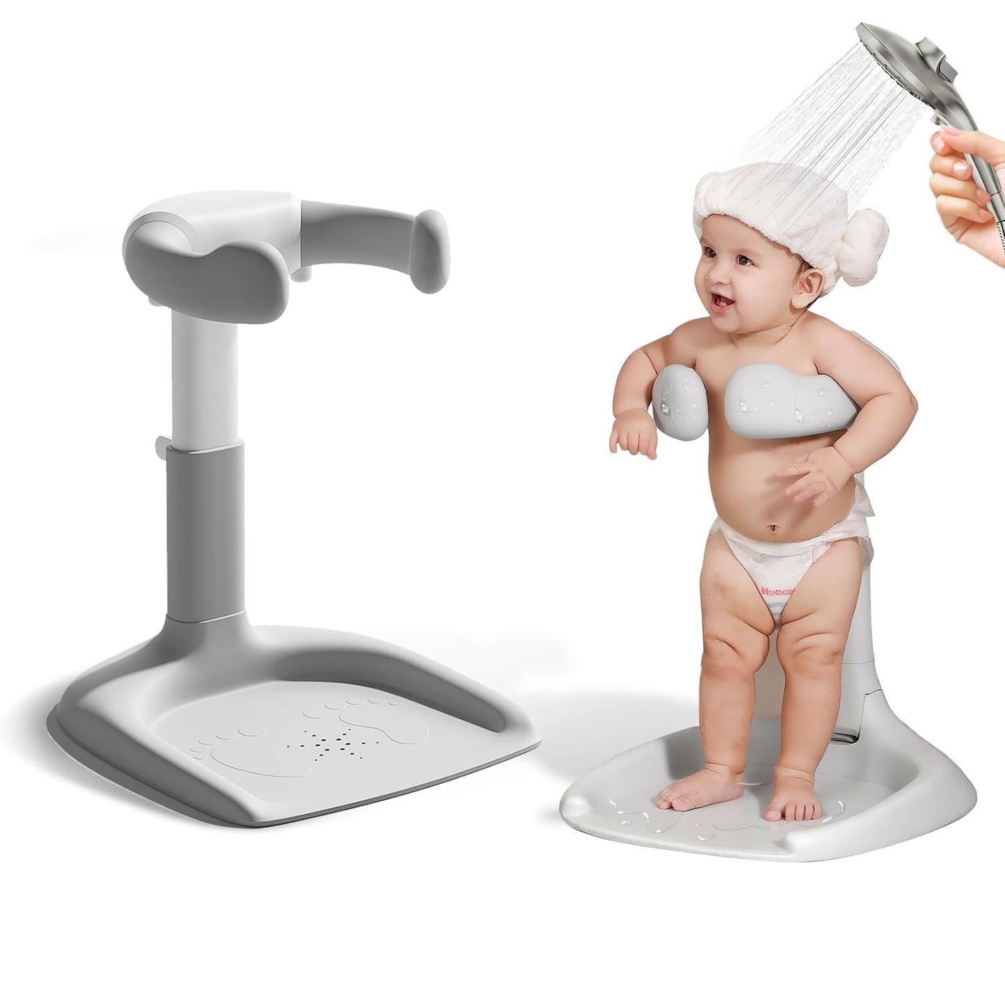 Baby Shower Stand, Toddler Bath Standing Support with Anti-Slip Base and Shower Holder, Adjustable Height, Soporte para Bañera de Bebé, Ideal Gift for Infants 6-36 Months-Yellow (Upgraded-Duck)