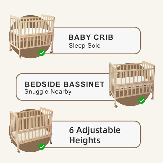 Flwrgirl Baby Bassinets Bedside Sleeper - Portable Pine Wood Bedside Bassinet,6 Heights Small Mini Crib with Mattress,Space-Saving Design Baby Crib for Newborns 0-12 Months,Unpainted