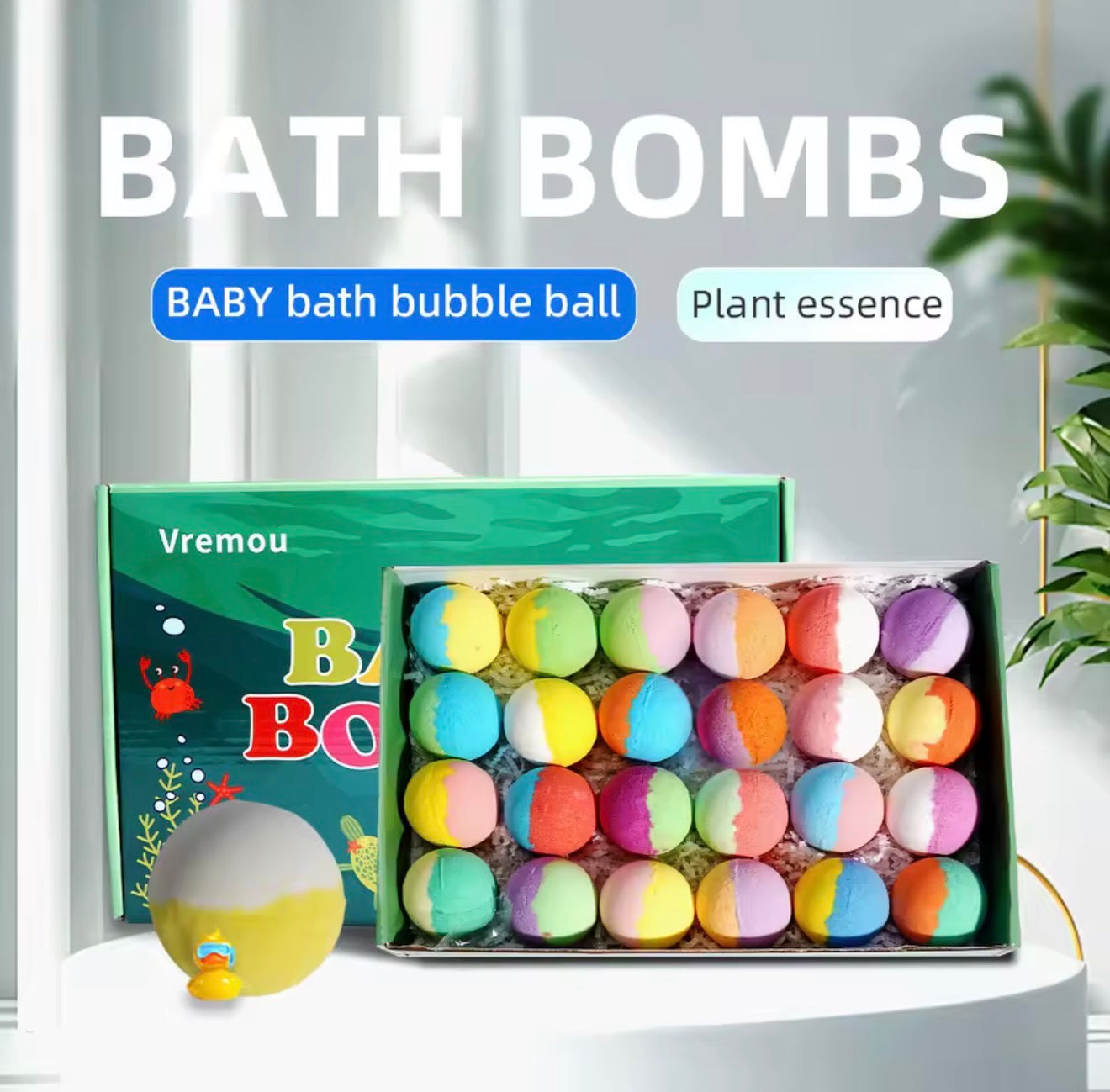 Baby Bath Bombs with Surprise Inside - Organic Natural Kids Fizzy Bubble Bath Bombs, 24 Pack Gift Set