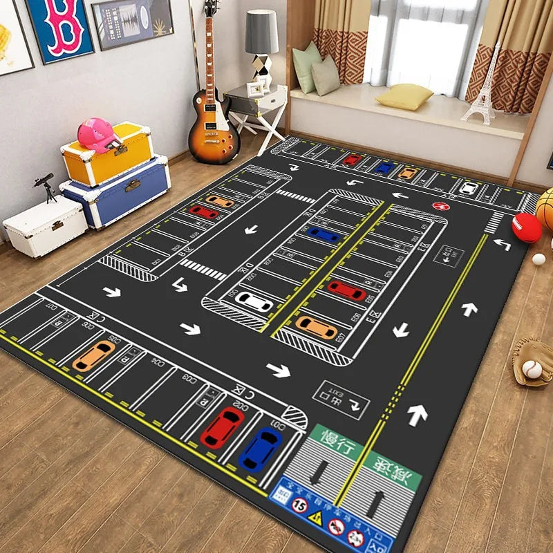 Kids City Traffic Play Mat Rug – Non-Slip Car Playroom Rug
