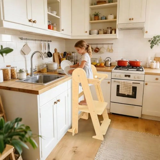 Foldable Montessori Kitchen Helper Tower – Adjustable Stool