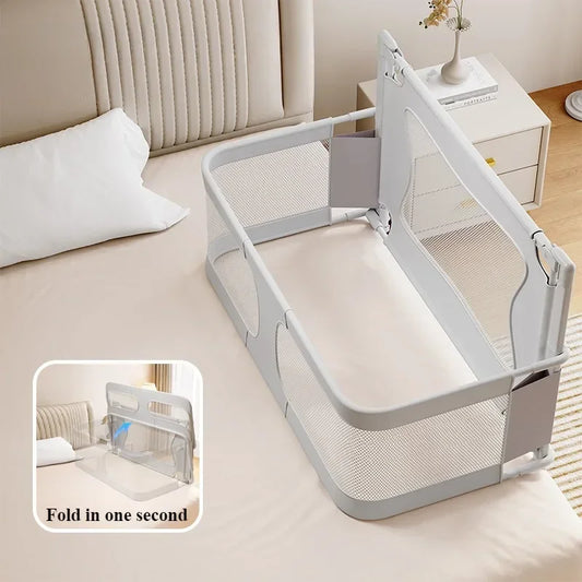 Baby Bedside Breathable Foldable Bassinet Bed Crib with Visible Mesh Window and Soft Washable Liner Cover