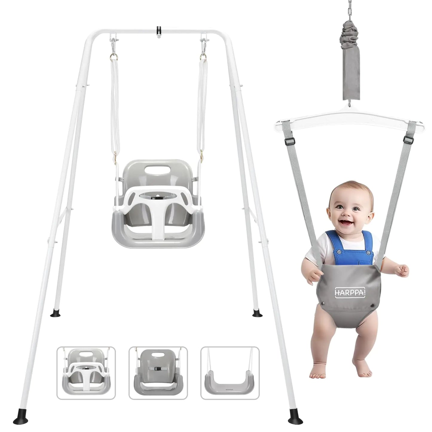 2 in 1 Foldable Toddler Swing for Toddler Aged 1~5 Years (Grey)