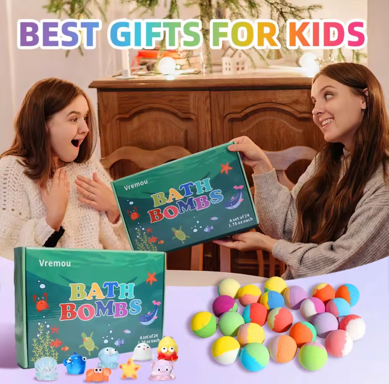 Baby Bath Bombs with Surprise Inside - Organic Natural Kids Fizzy Bubble Bath Bombs, 24 Pack Gift Set