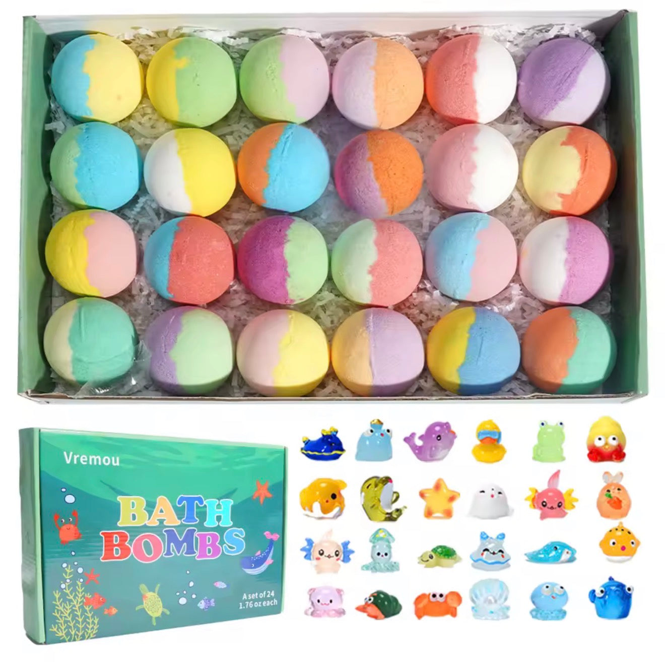 Baby Bath Bombs with Surprise Inside - Organic Natural Kids Fizzy Bubble Bath Bombs, 24 Pack Gift Set