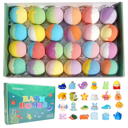 Baby Bath Bombs with Surprise Inside - Organic Natural Kids Fizzy Bubble Bath Bombs, 24 Pack Gift Set