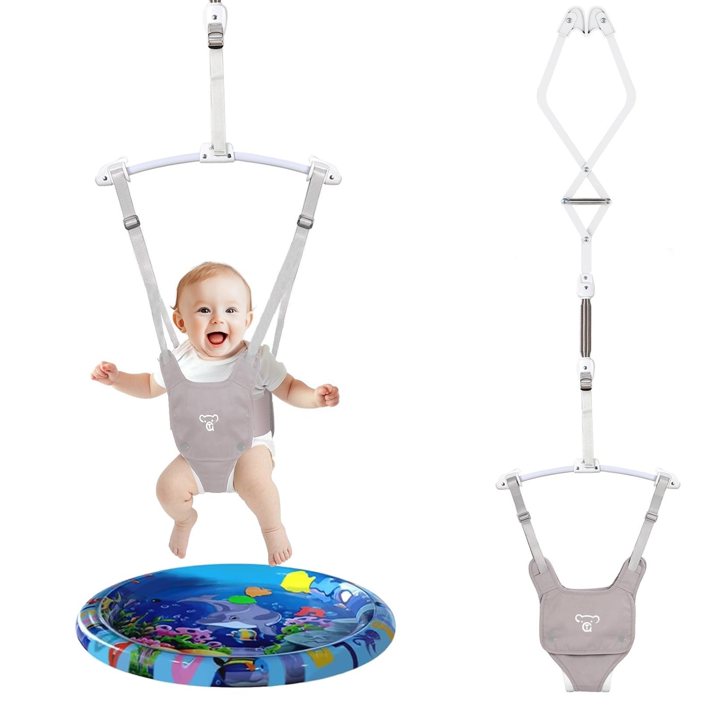 Baby Jumper, Baby Doorway Jumper with Adjustable Strap, Protable Baby Jumpers and Bouncers, Easy to Assemble, Baby Bouncer Jumper with Soft Rug