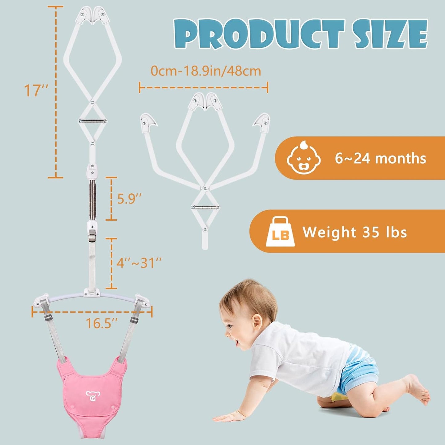 Baby Jumper, Baby Doorway Jumper with Adjustable Strap, Protable Baby Jumpers and Bouncers, Easy to Assemble, Baby Bouncer Jumper with Soft Rug