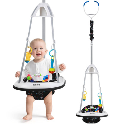Slevoo Baby Jumper, Baby Door Jumper with Bumper, Play Tray and Two Jingle Rattles, Joyful Bubbles