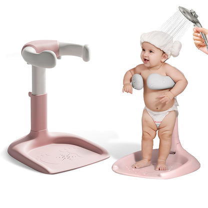 Baby Shower Stand, Toddler Bath Standing Support with Anti-Slip Base and Shower Holder, Adjustable Height, Soporte para Bañera de Bebé, Ideal Gift for Infants 6-36 Months-Yellow (Upgraded-Duck)