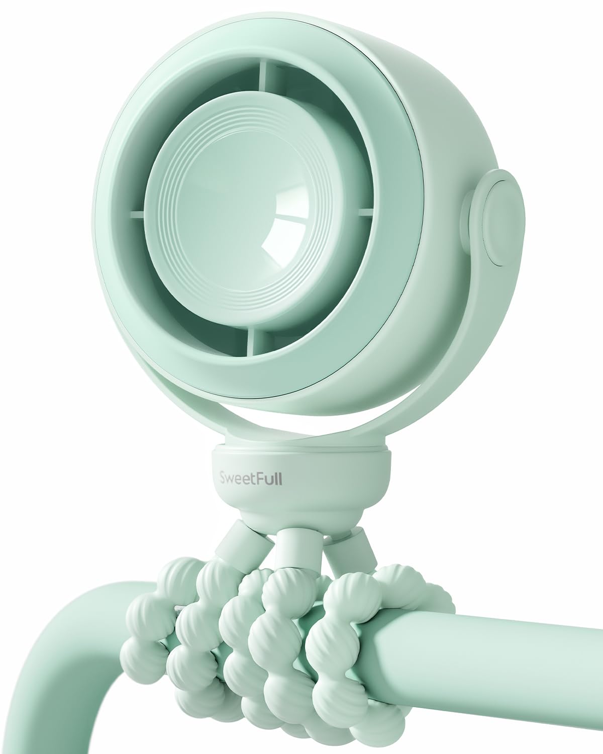 SWEETFULL Portable Stroller Fan, Pinch-Proof Baby Fan, 5-Speed Quiet Mini Clip on Fan, USB-C Rechargeable Battery, LED Display for Car Seat, Crib & Travel - Cream