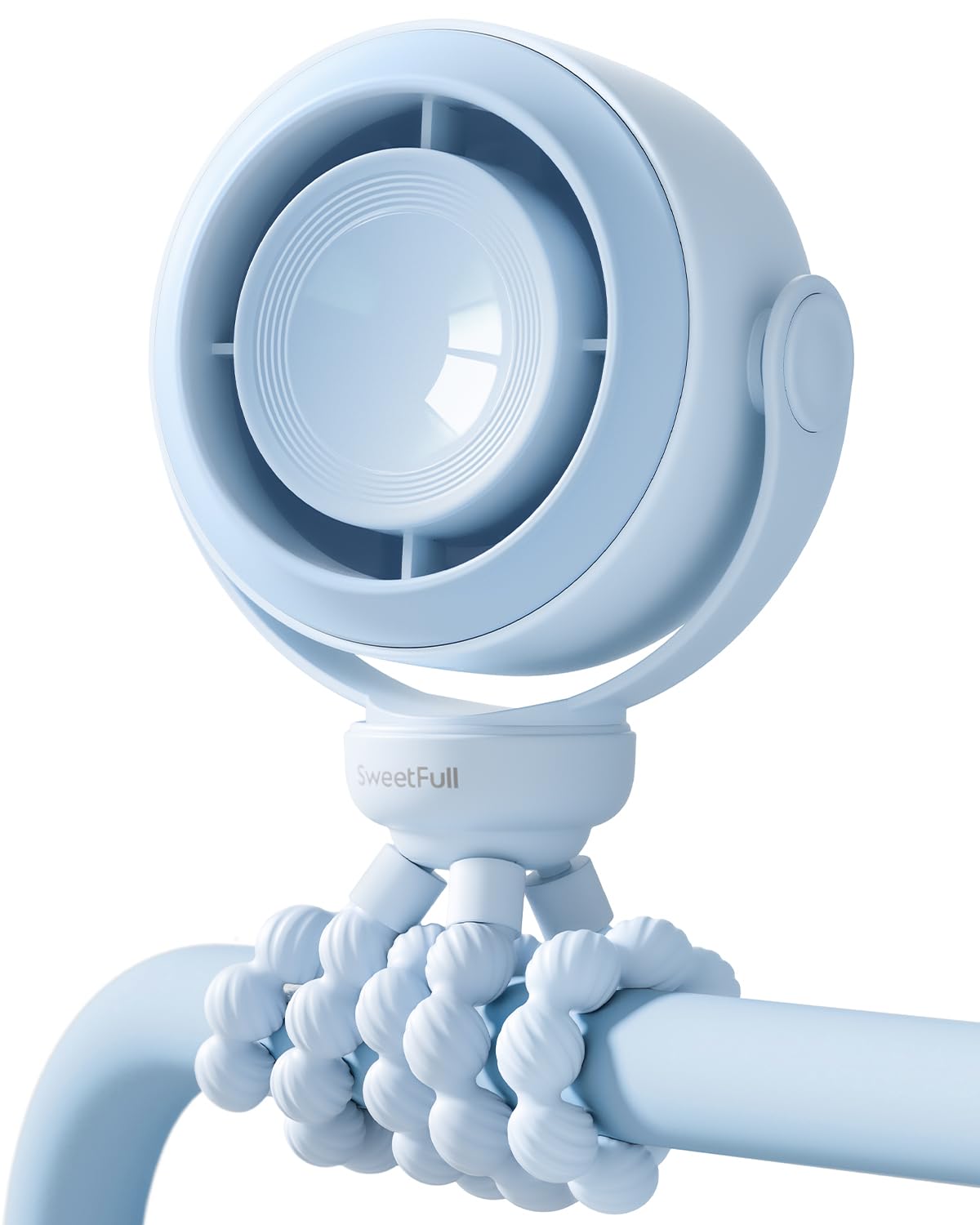 SWEETFULL Portable Stroller Fan, Pinch-Proof Baby Fan, 5-Speed Quiet Mini Clip on Fan, USB-C Rechargeable Battery, LED Display for Car Seat, Crib & Travel - Cream