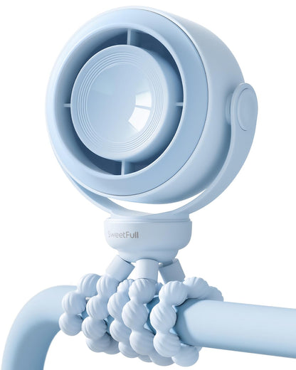 SWEETFULL Portable Stroller Fan, Pinch-Proof Baby Fan, 5-Speed Quiet Mini Clip on Fan, USB-C Rechargeable Battery, LED Display for Car Seat, Crib & Travel - Cream