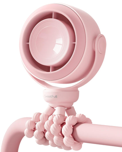 SWEETFULL Portable Stroller Fan, Pinch-Proof Baby Fan, 5-Speed Quiet Mini Clip on Fan, USB-C Rechargeable Battery, LED Display for Car Seat, Crib & Travel - Cream