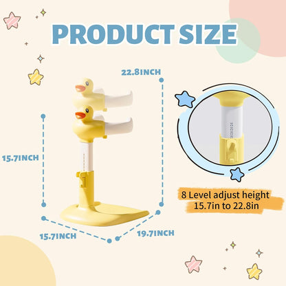 Baby Shower Stand, Toddler Bath Standing Support with Anti-Slip Base and Shower Holder, Adjustable Height, Soporte para Bañera de Bebé, Ideal Gift for Infants 6-36 Months-Yellow (Upgraded-Duck)