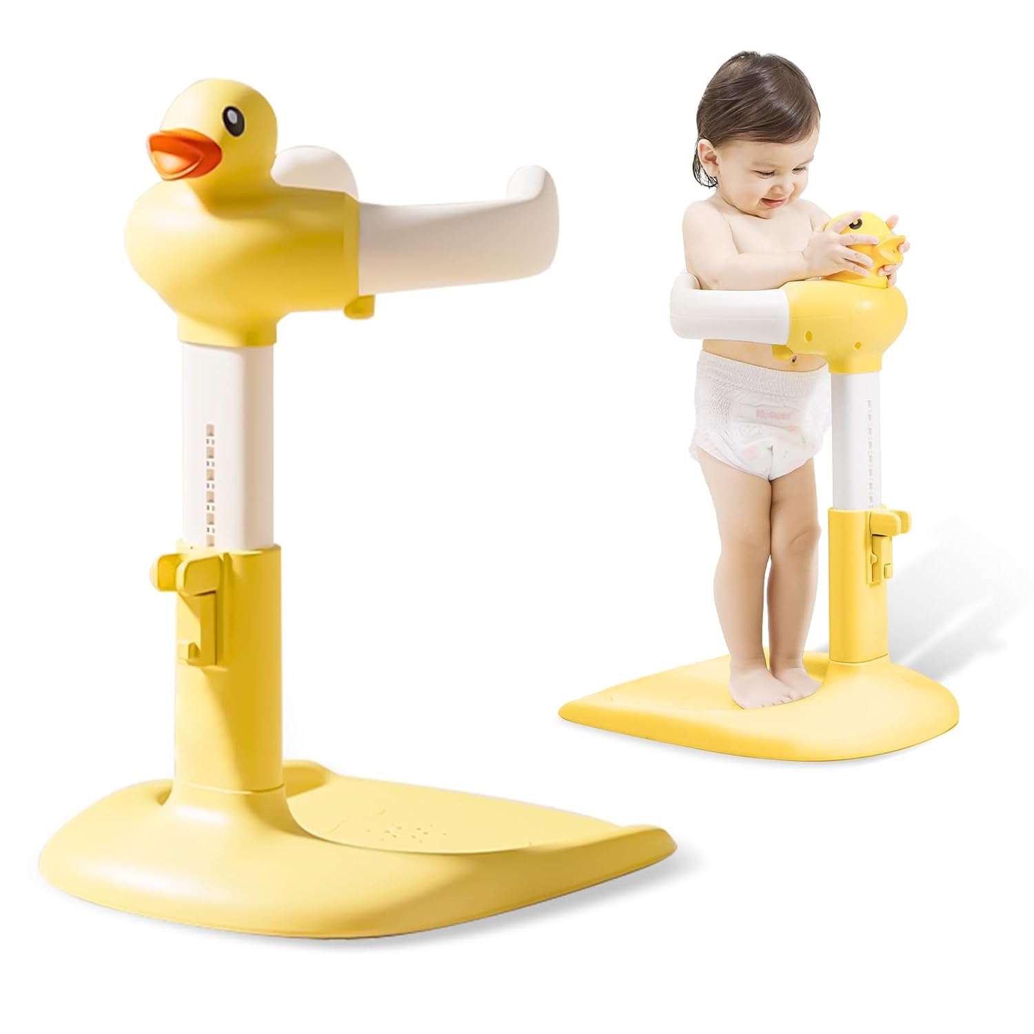 Baby Shower Stand, Toddler Bath Standing Support with Anti-Slip Base and Shower Holder, Adjustable Height, Soporte para Bañera de Bebé, Ideal Gift for Infants 6-36 Months-Yellow (Upgraded-Duck)