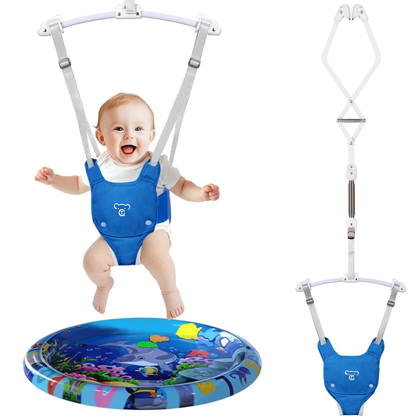 Baby Jumper, Baby Doorway Jumper with Adjustable Strap, Protable Baby Jumpers and Bouncers, Easy to Assemble, Baby Bouncer Jumper with Soft Rug