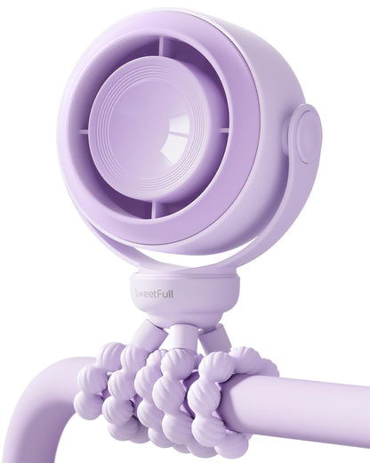 SWEETFULL Portable Stroller Fan, Pinch-Proof Baby Fan, 5-Speed Quiet Mini Clip on Fan, USB-C Rechargeable Battery, LED Display for Car Seat, Crib & Travel - Cream