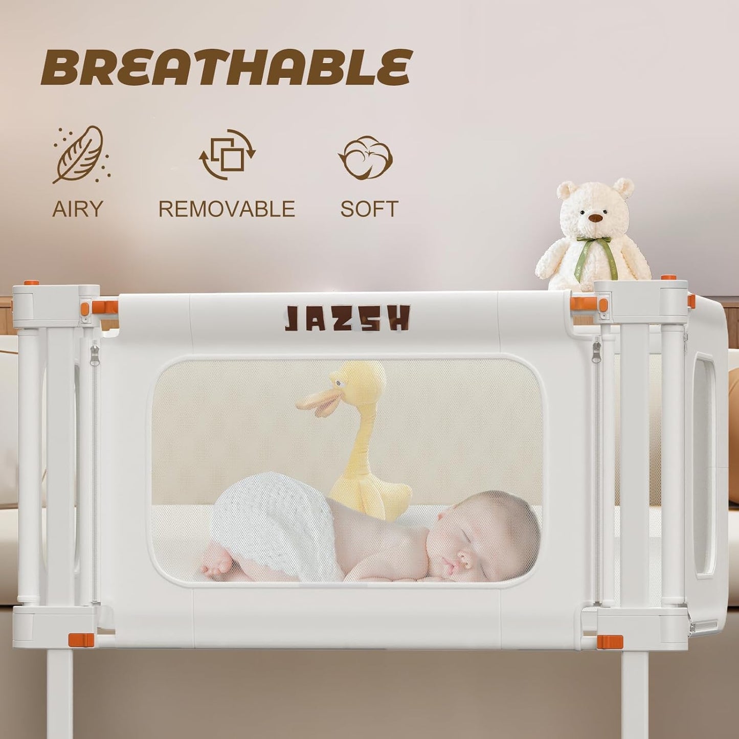 3 in 1 Bedside Bassinet, 69.26" x 19.29" Baby Bassinets Bedside Sleeper with Mosquito Net + Storage Bag + Child Lock, Baby Crib & Toddler Bed Rails for Twin, Full, Queen, King Size, Beige
