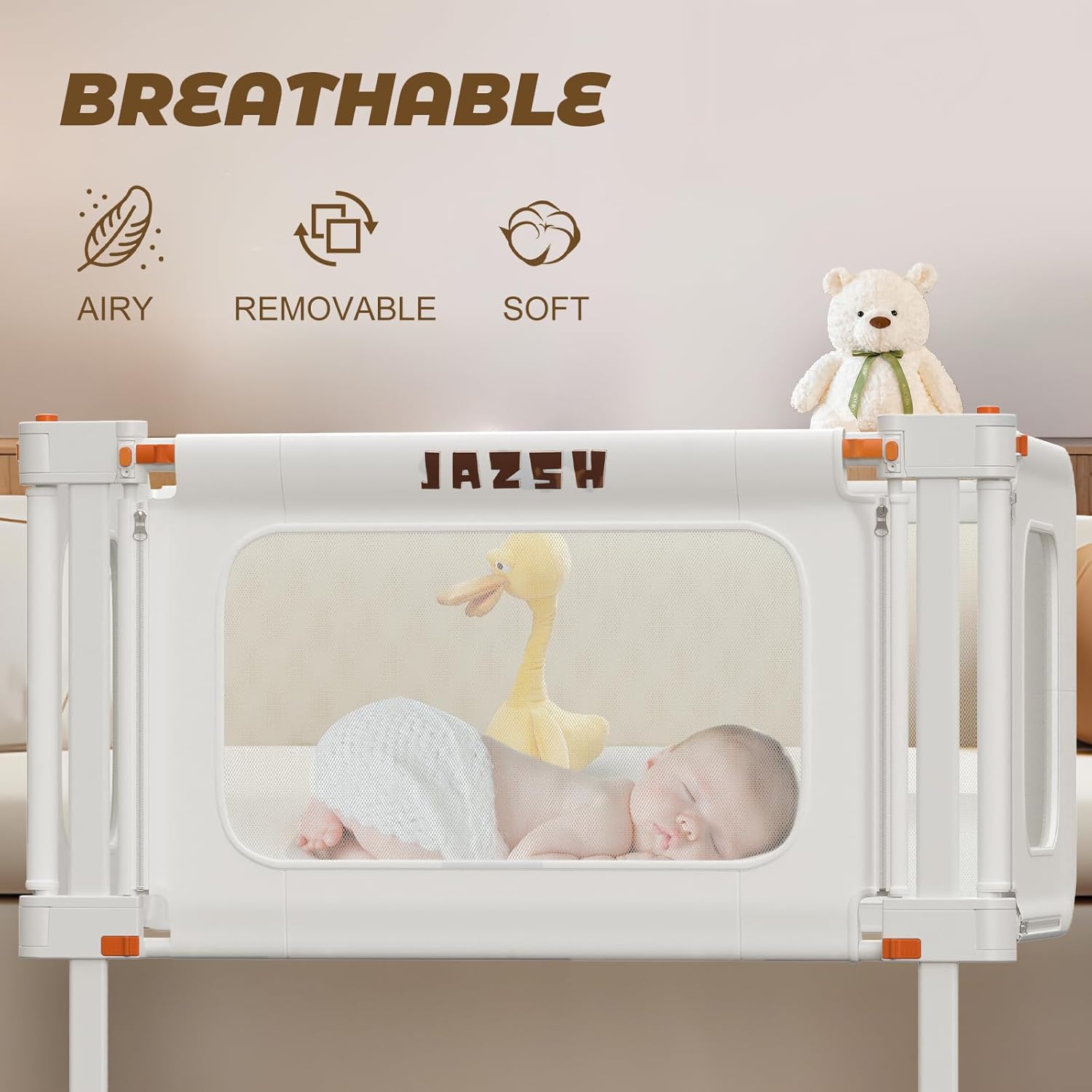 3 in 1 Bedside Bassinet, 69.26" x 19.29" Baby Bassinets Bedside Sleeper with Mosquito Net + Storage Bag + Child Lock, Baby Crib & Toddler Bed Rails for Twin, Full, Queen, King Size, Beige