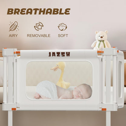 3 in 1 Bedside Bassinet, 69.26" x 19.29" Baby Bassinets Bedside Sleeper with Mosquito Net + Storage Bag + Child Lock, Baby Crib & Toddler Bed Rails for Twin, Full, Queen, King Size, Beige