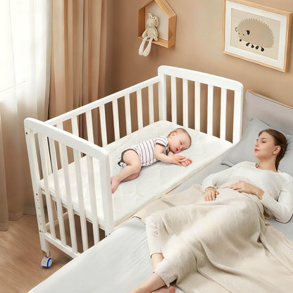 Flwrgirl Baby Bassinets Bedside Sleeper - Portable Pine Wood Bedside Bassinet,6 Heights Small Mini Crib with Mattress,Space-Saving Design Baby Crib for Newborns 0-12 Months,Unpainted