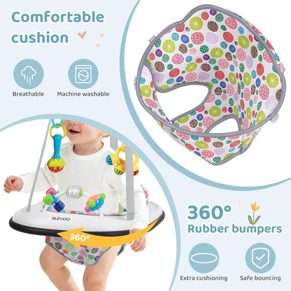 Slevoo Baby Jumper, Baby Door Jumper with Bumper, Play Tray and Two Jingle Rattles, Joyful Bubbles