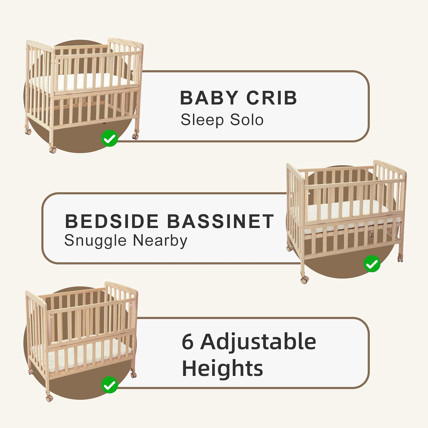 Flwrgirl Baby Bassinets Bedside Sleeper - Portable Pine Wood Bedside Bassinet,6 Heights Small Mini Crib with Mattress,Space-Saving Design Baby Crib for Newborns 0-12 Months,Unpainted