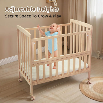 Flwrgirl Baby Bassinets Bedside Sleeper - Portable Pine Wood Bedside Bassinet,6 Heights Small Mini Crib with Mattress,Space-Saving Design Baby Crib for Newborns 0-12 Months,Unpainted