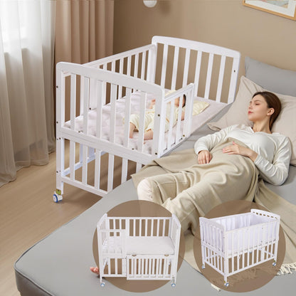 Flwrgirl Baby Bassinets Bedside Sleeper - Portable Pine Wood Bedside Bassinet,6 Heights Small Mini Crib with Mattress,Space-Saving Design Baby Crib for Newborns 0-12 Months,Unpainted