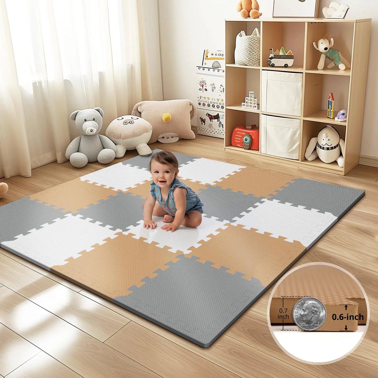 16 Tiles Baby Play Mat for Floor EVA Foam with 0.6 Inch Thick Interlocking Foam Tiles