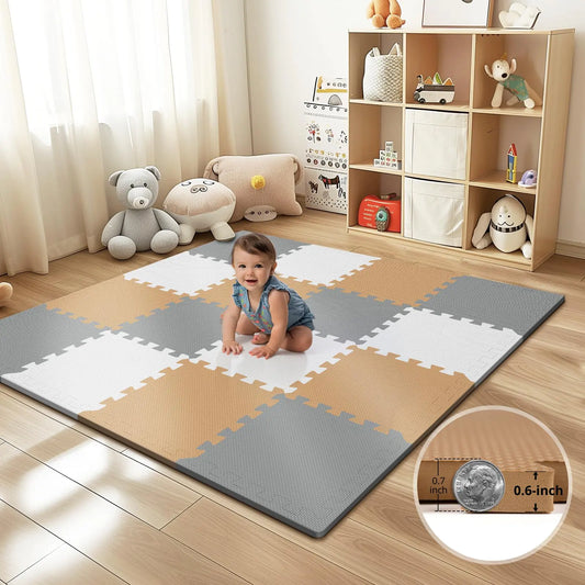16 Tiles Baby Play Mat for Floor EVA Foam with 0.6 Inch Thick Interlocking Foam Tiles