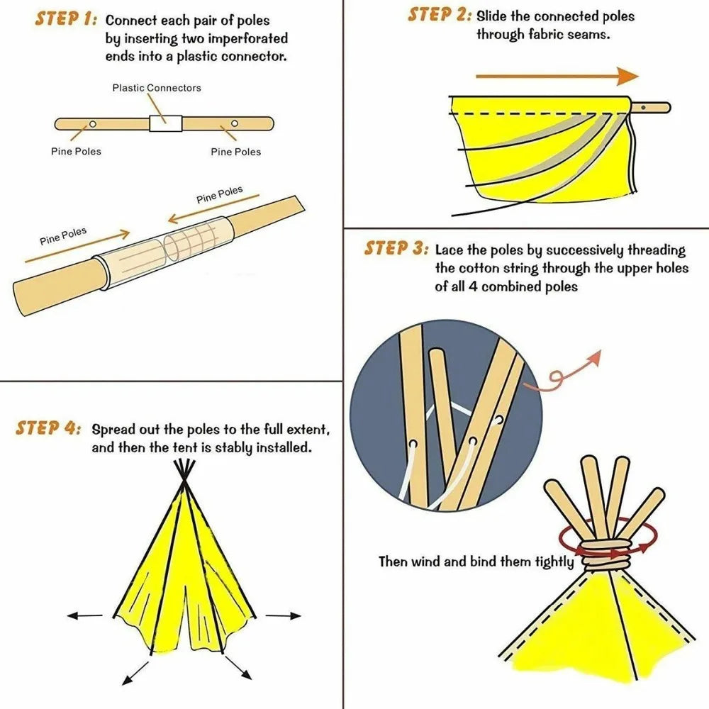 Kids Teepee Tent – Foldable Cotton Play House for Children 1.3M & 1.6M