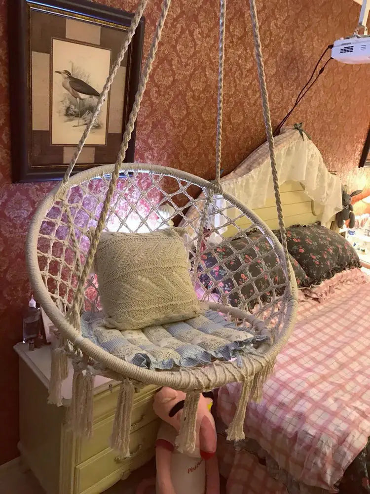 Hammock Swing Chair, Handmade Knitted Macrame Hanging Swing Chair for Indoor,Bedroom,Yard,Garden- 230 Pound Capacity