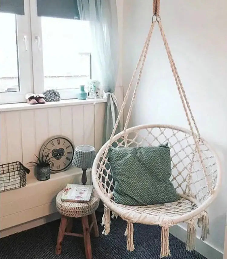 Hammock Swing Chair, Handmade Knitted Macrame Hanging Swing Chair for Indoor,Bedroom,Yard,Garden- 230 Pound Capacity