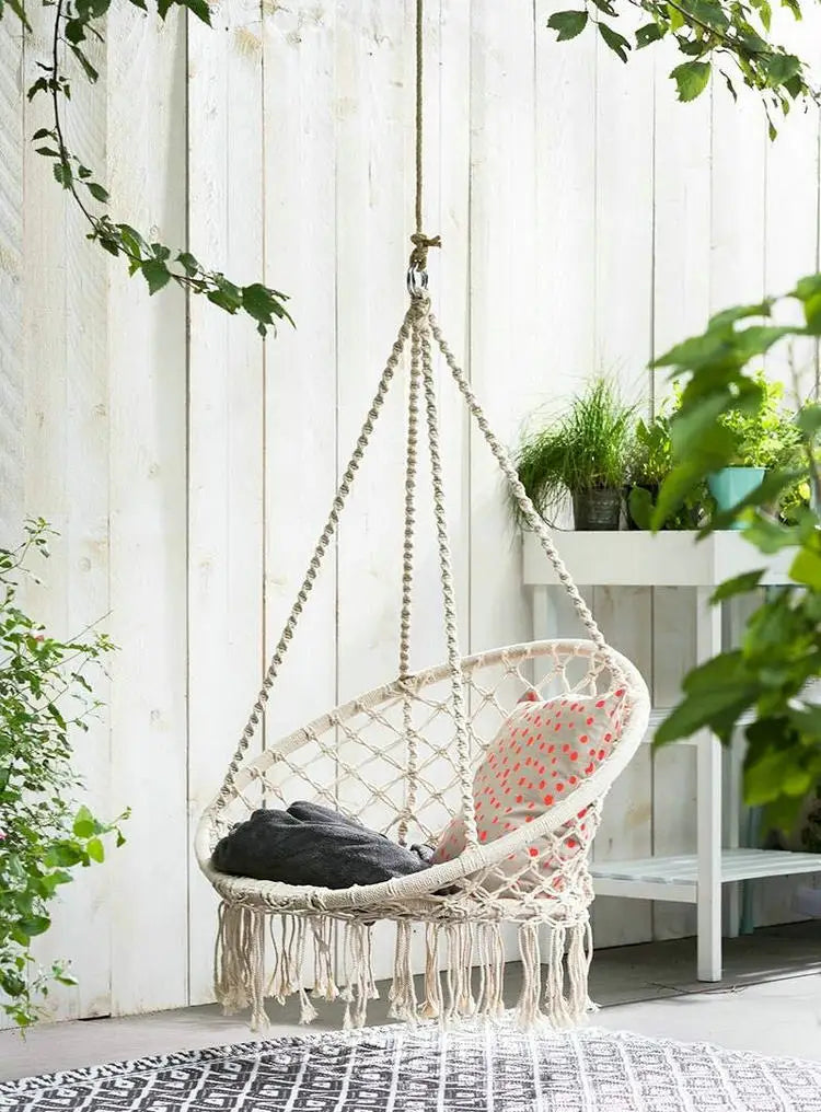 Hammock Swing Chair, Handmade Knitted Macrame Hanging Swing Chair for Indoor,Bedroom,Yard,Garden- 230 Pound Capacity