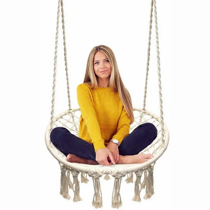 Hammock Swing Chair, Handmade Knitted Macrame Hanging Swing Chair for Indoor,Bedroom,Yard,Garden- 230 Pound Capacity