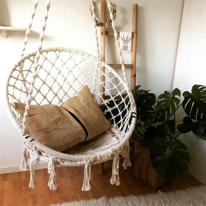 Hammock Swing Chair, Handmade Knitted Macrame Hanging Swing Chair for Indoor,Bedroom,Yard,Garden- 230 Pound Capacity