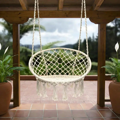 Hammock Swing Chair, Handmade Knitted Macrame Hanging Swing Chair for Indoor,Bedroom,Yard,Garden- 230 Pound Capacity
