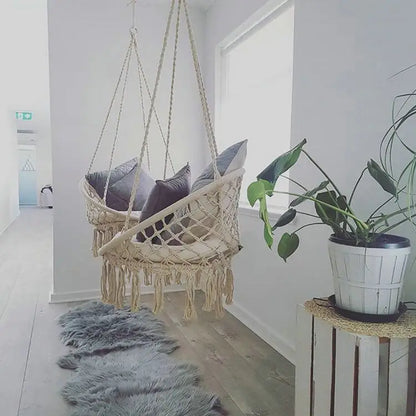 Hammock Swing Chair, Handmade Knitted Macrame Hanging Swing Chair for Indoor,Bedroom,Yard,Garden- 230 Pound Capacity