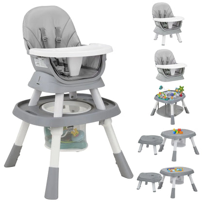 8-in-1 Convertible Baby High Chair with Activity Play Center for Ages 6-120 Months, Grey