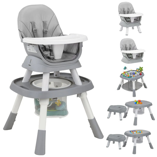 8-in-1 Convertible Baby High Chair with Activity Play Center for Ages 6-120 Months, Grey