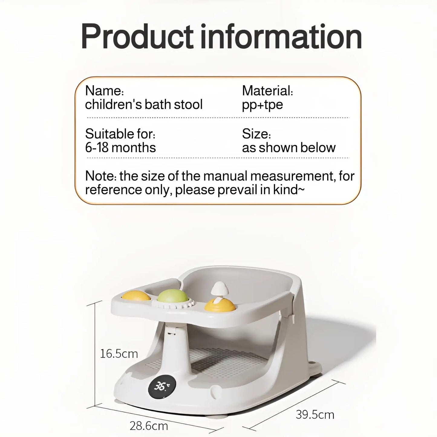 Baby Bath Seat with Temperature Sensor – Non-Slip Infant Bathtub Seat & Rinse Cup for 6M+