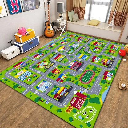 Kids City Traffic Play Mat Rug – Non-Slip Car Playroom Rug