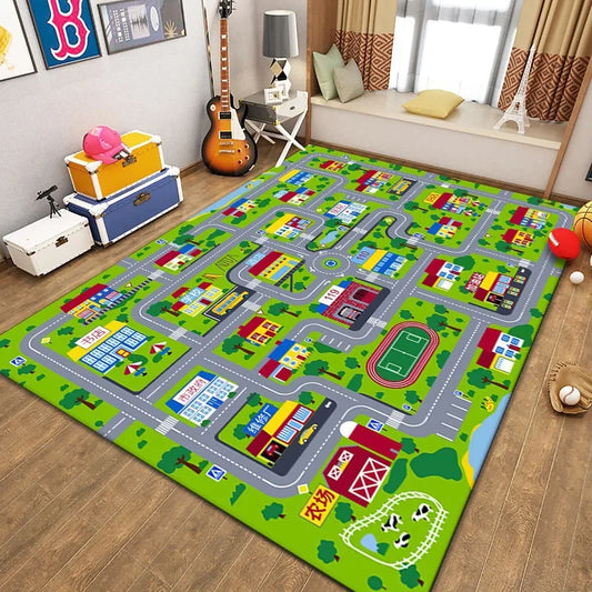 Kids City Traffic Play Mat Rug – Non-Slip Car Playroom Rug