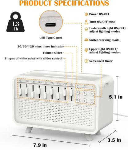 4-in-1 Baby White Noise Machine, Diffuser & Night Light