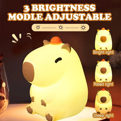 Capybara Silicone Night Light – USB Rechargeable Bedside Lamp