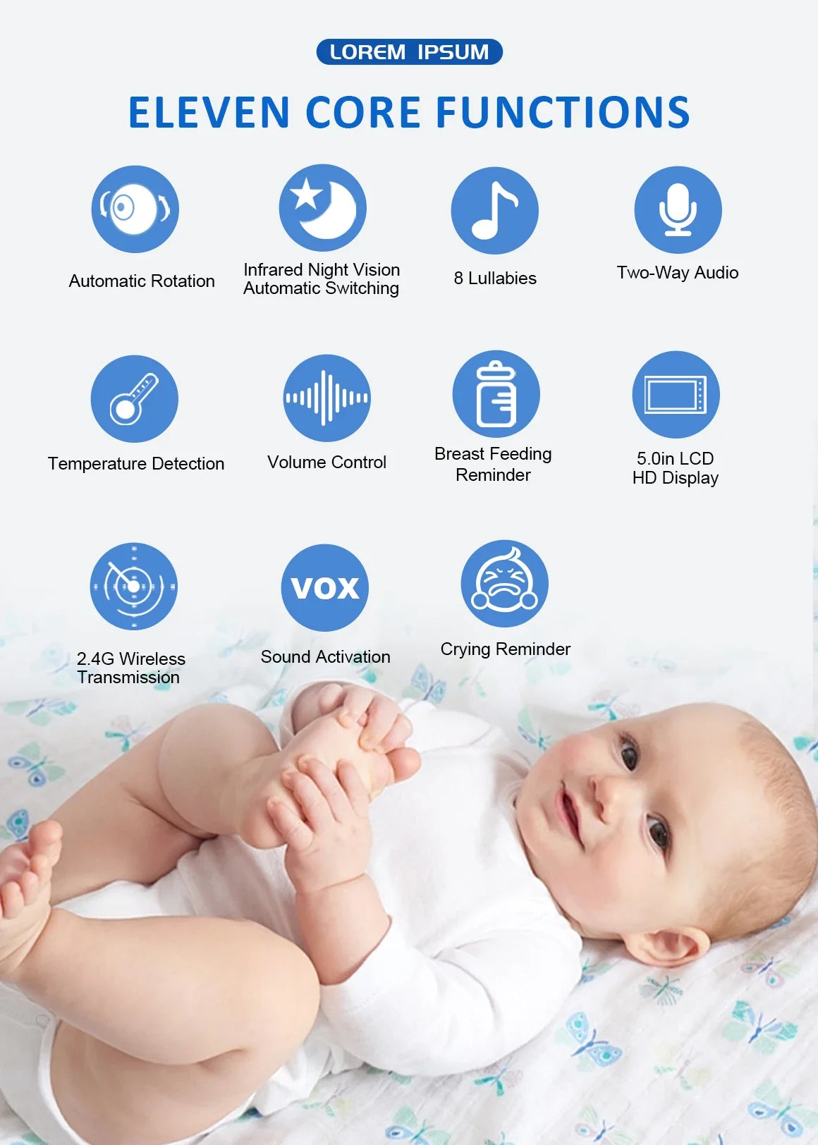 5" HD Video Baby Monitor – PTZ Camera & Night Vision