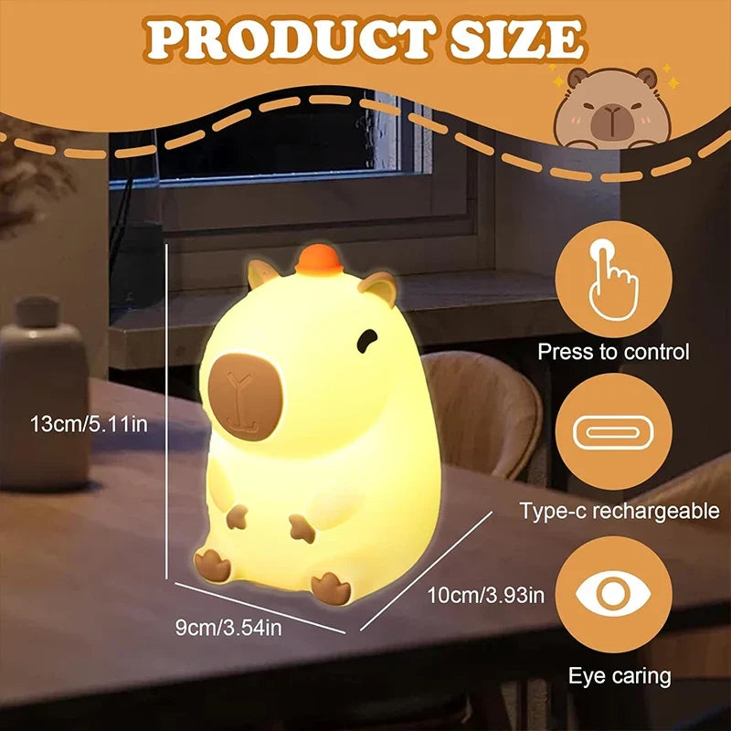 Capybara Silicone Night Light – USB Rechargeable Bedside Lamp
