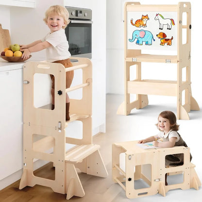 Foldable Kids Learning Tower with Whiteboard – Helper Stool